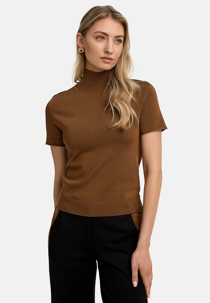 Strickshirt in Viskose | Cognac