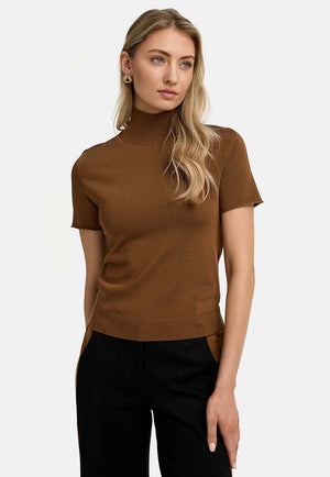 Strickshirt in Viskose | Cognac