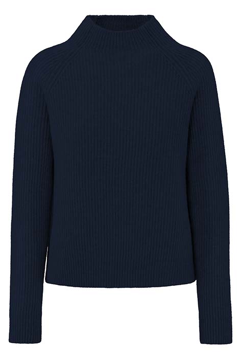 Stehkragenpullover in Merino-Wolle | Navy