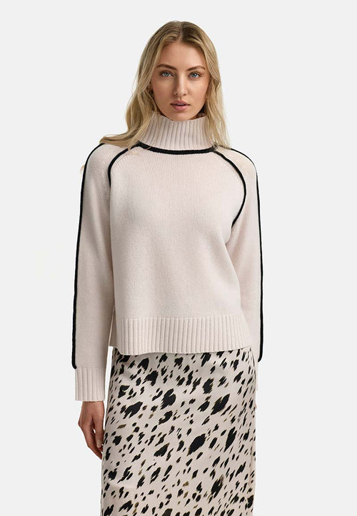Stehkragenpullover in Merino-Wolle | Creme