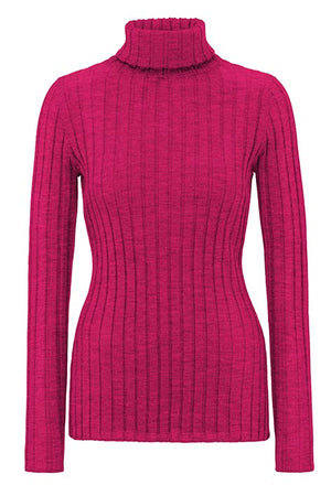 Rollkragenshirt in Merino-Wolle | Pink Berry