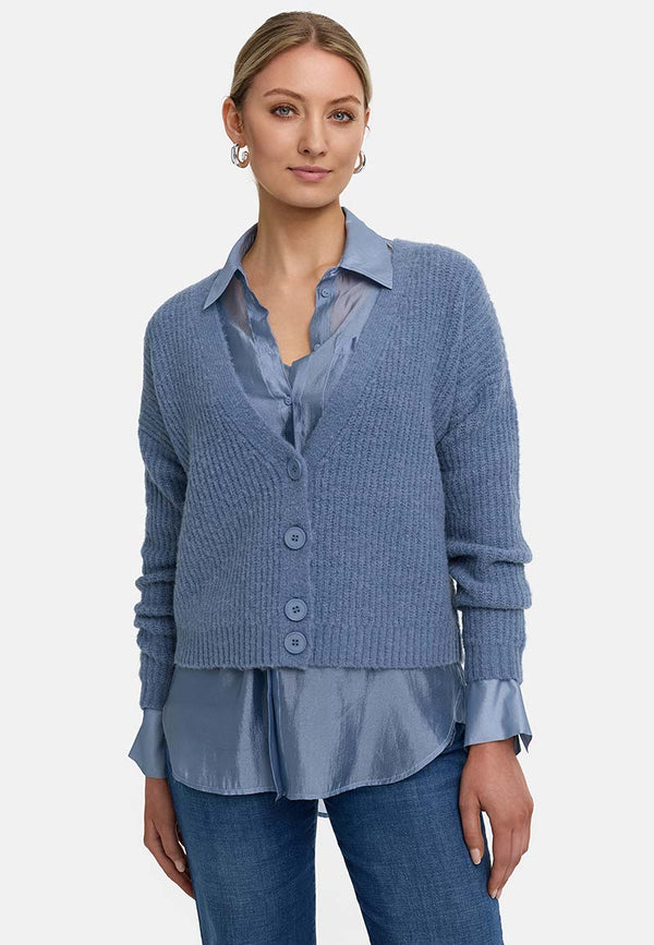 Strickjacke mit Alpaka | Retro Blue