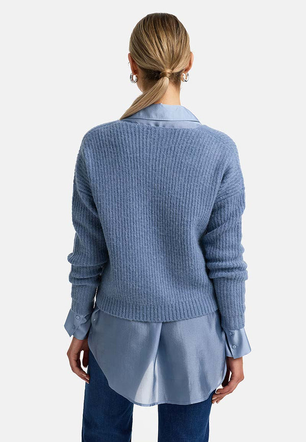 Strickjacke mit Alpaka | Retro Blue
