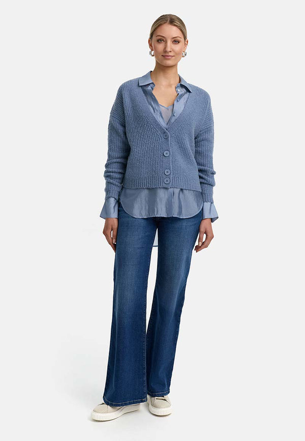 Strickjacke mit Alpaka | Retro Blue