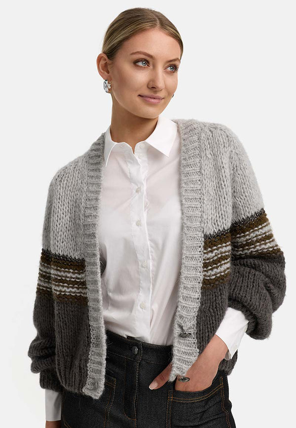 Strickjacke mit Glitzergarn | light Grey