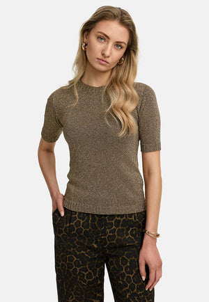 Strickshirt in Glitzergarn | Taupe