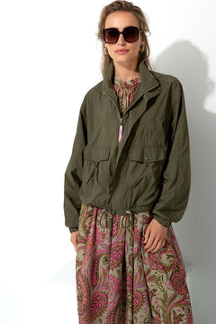 Kurzjacke in Nylon Taft | Khaki