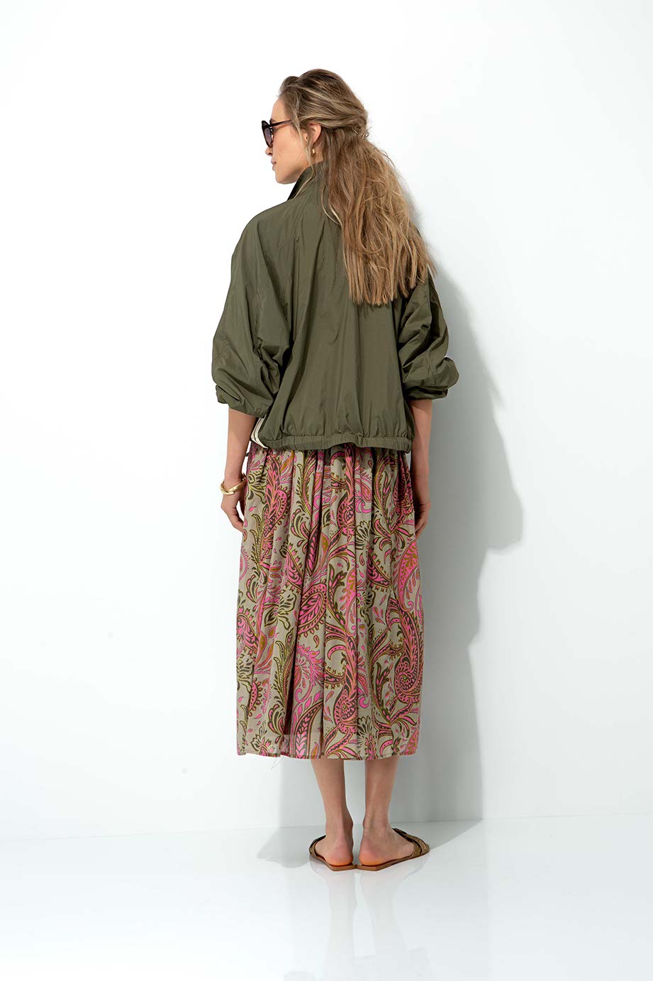 Short jacket in nylon taffeta | Khaki