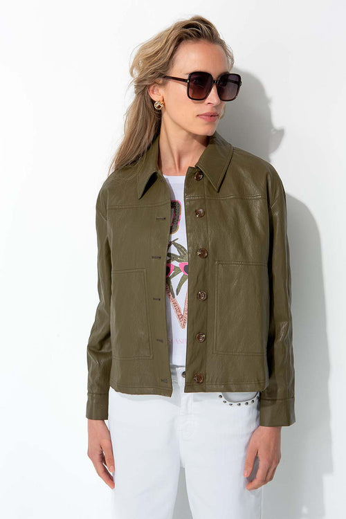 Kurzjacke aus veganem Leder | Khaki