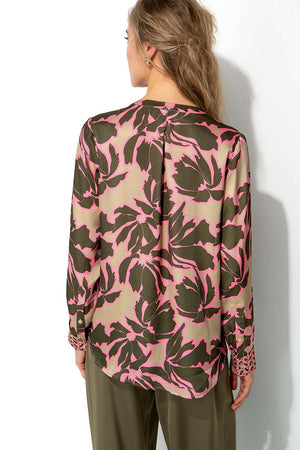 Bluse in Viskose Satin | Olive Flowers Big