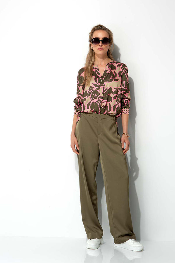 Bluse in Viskose Satin | Olive Flowers Big