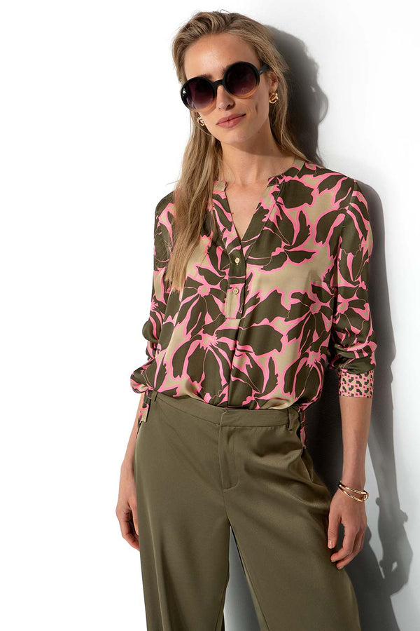 Bluse in Viskose Satin | Olive Flowers Big