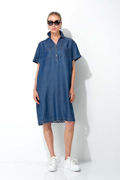 Kleid in Lyocell Denim mit Rückenprint | Blue Leo