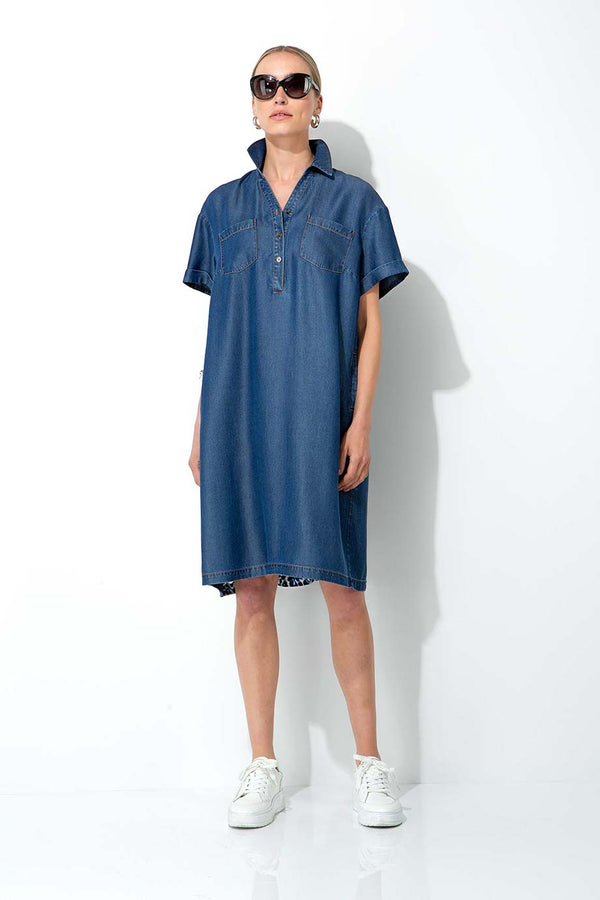 Kleid in Lyocell Denim mit Rückenprint | Blue Leo