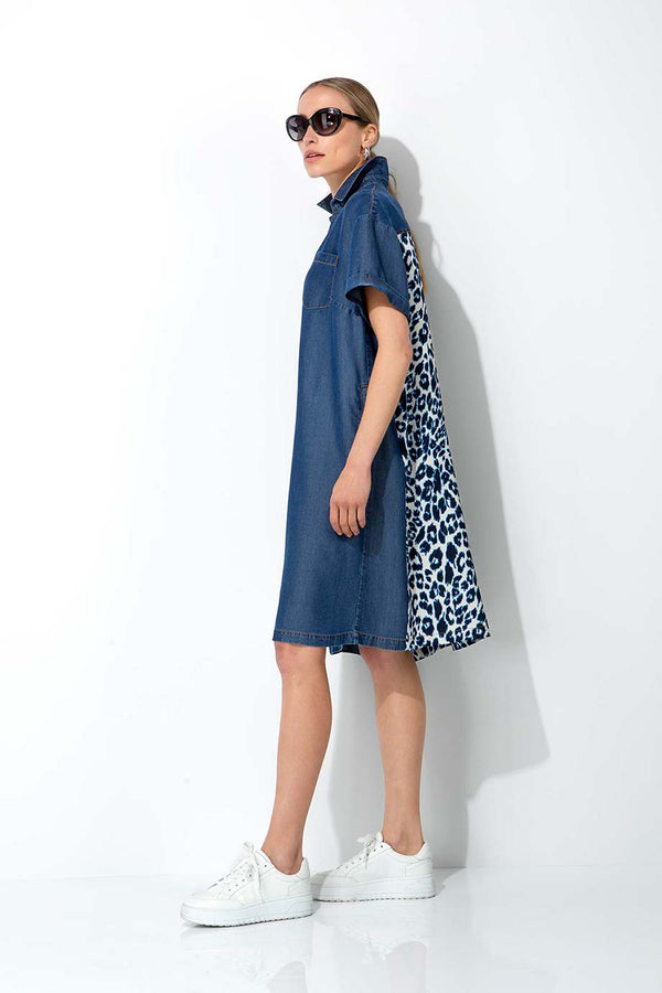 Kleid in Lyocell Denim mit Rückenprint | Blue Leo