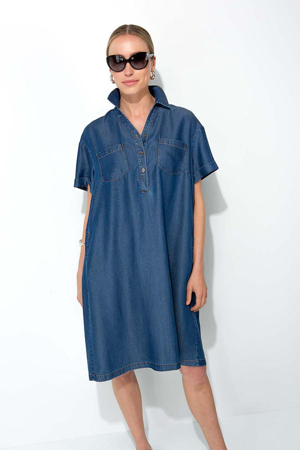 Kleid in Lyocell Denim mit Rückenprint | Blue Leo