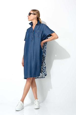 Kleid in Lyocell Denim mit Rückenprint | Blue Leo