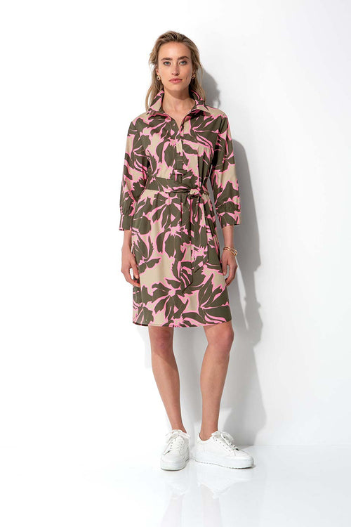 Kleid in Cotton Stretch mit Print | Olive Flowers Big