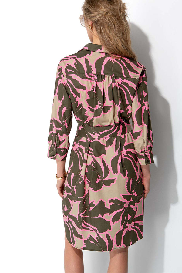 Kleid in Cotton Stretch mit Print | Olive Flowers Big