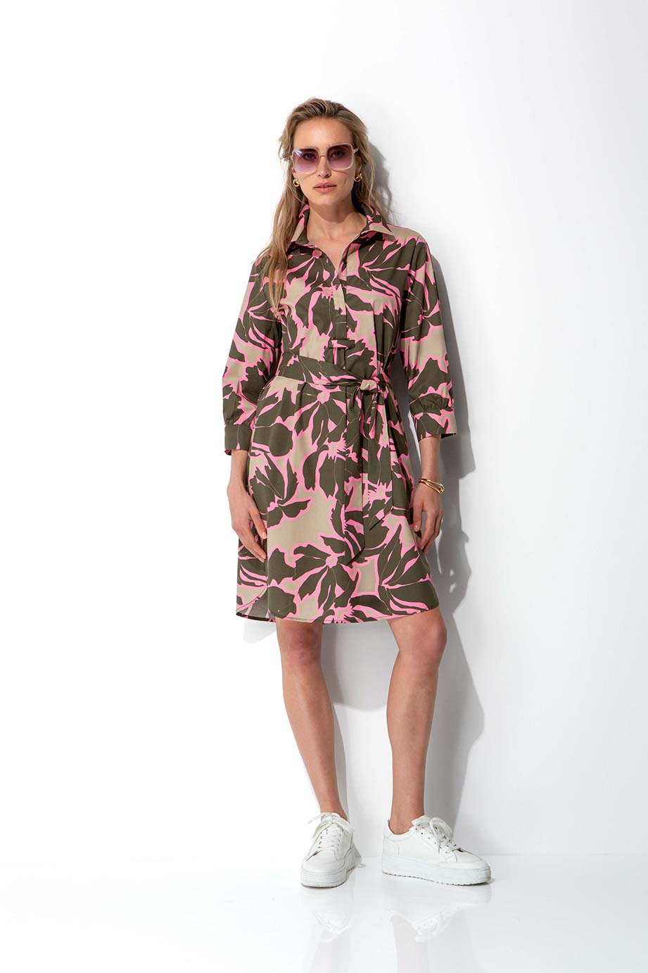 Kleid in Cotton Stretch mit Print | Olive Flowers Big