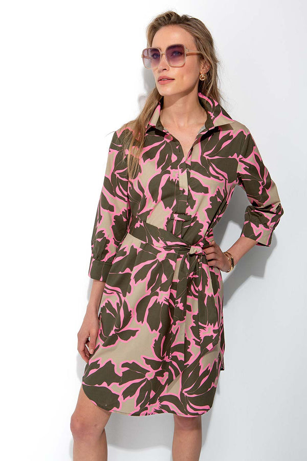 Kleid in Cotton Stretch mit Print | Olive Flowers Big