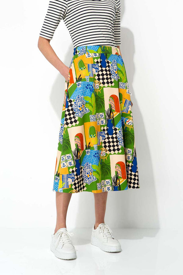Rock in Cotton Stretch mit Print