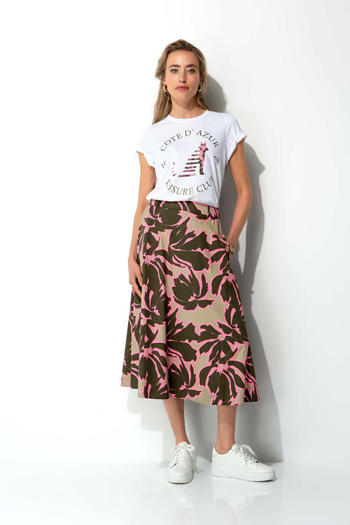 Rock in Cotton Stretch mit Print | Olive Flowers Big