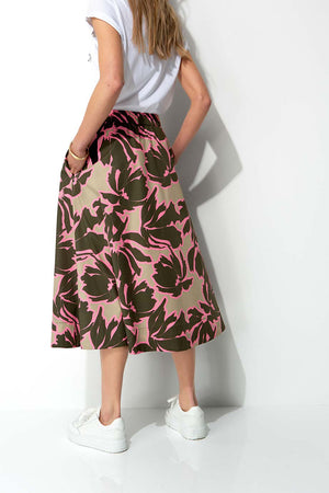 Rock in Cotton Stretch mit Print | Olive Flowers Big