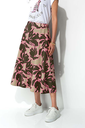 Rock in Cotton Stretch mit Print | Olive Flowers Big