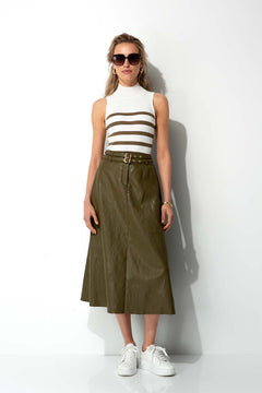Vegan leather skirt | Khaki