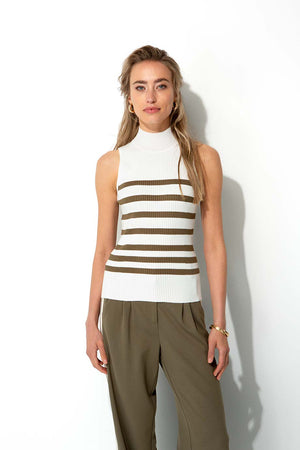 Stricktop mit Stehkragen | Khaki