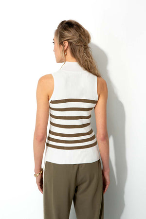 Stricktop mit Stehkragen | Khaki