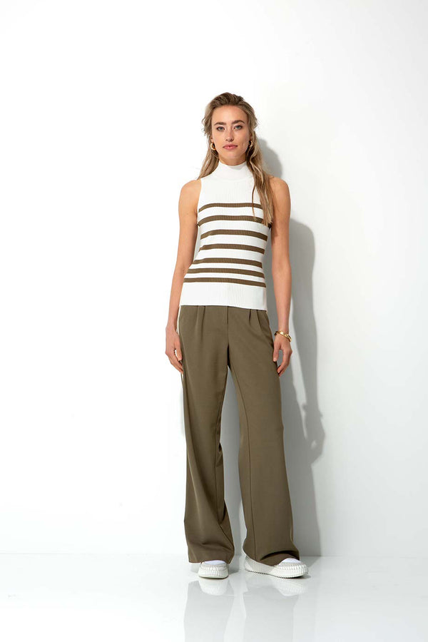 Stricktop mit Stehkragen | Khaki