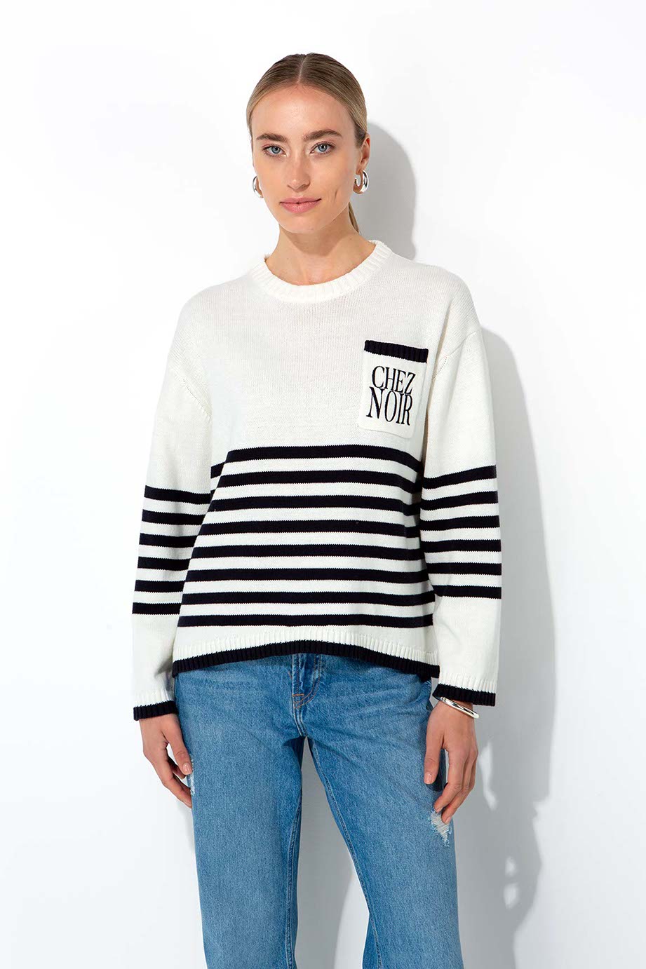 Strickpullover im Baumwollmix mit Logo | Navy