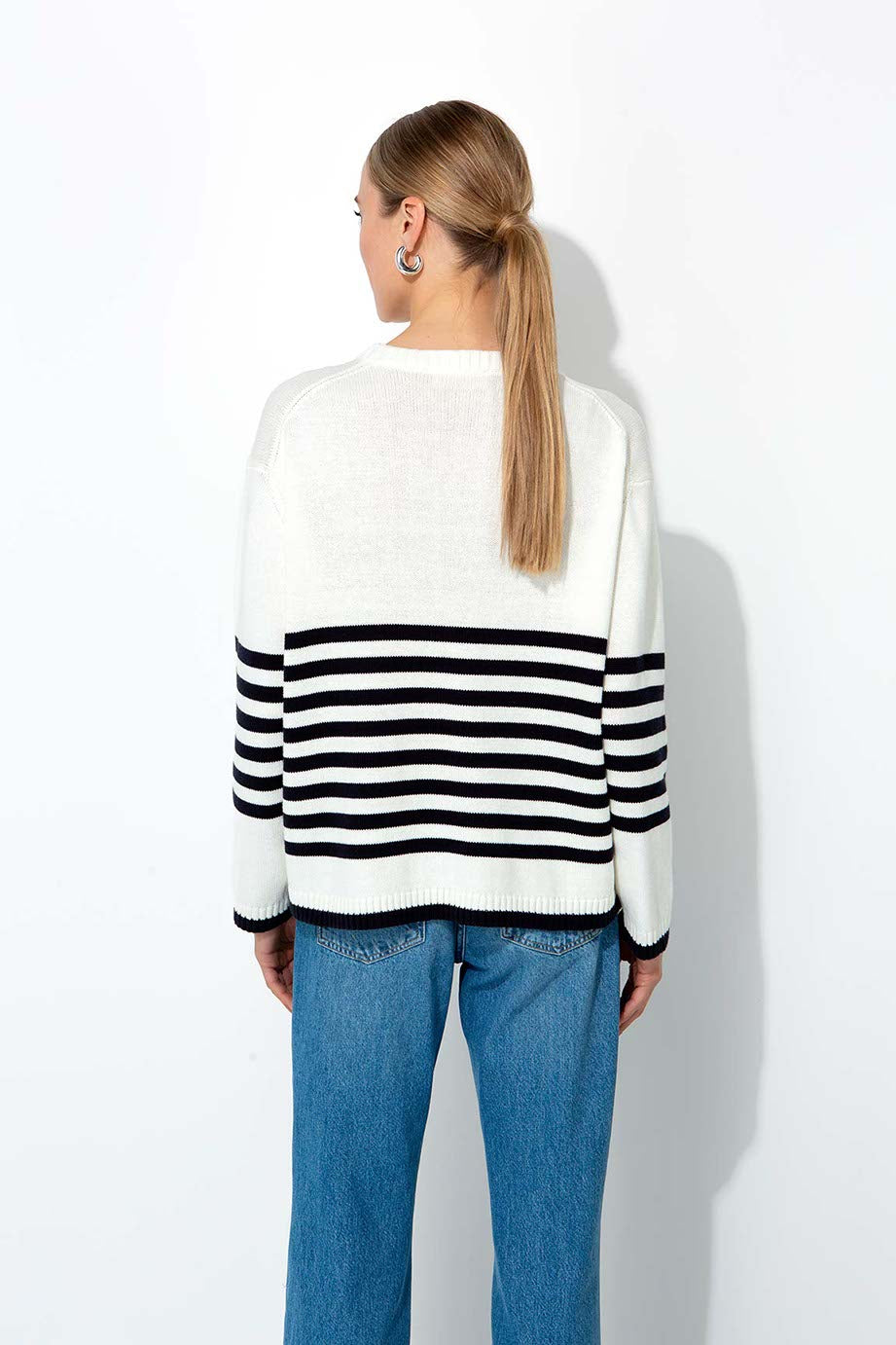 Strickpullover im Baumwollmix mit Logo | Navy