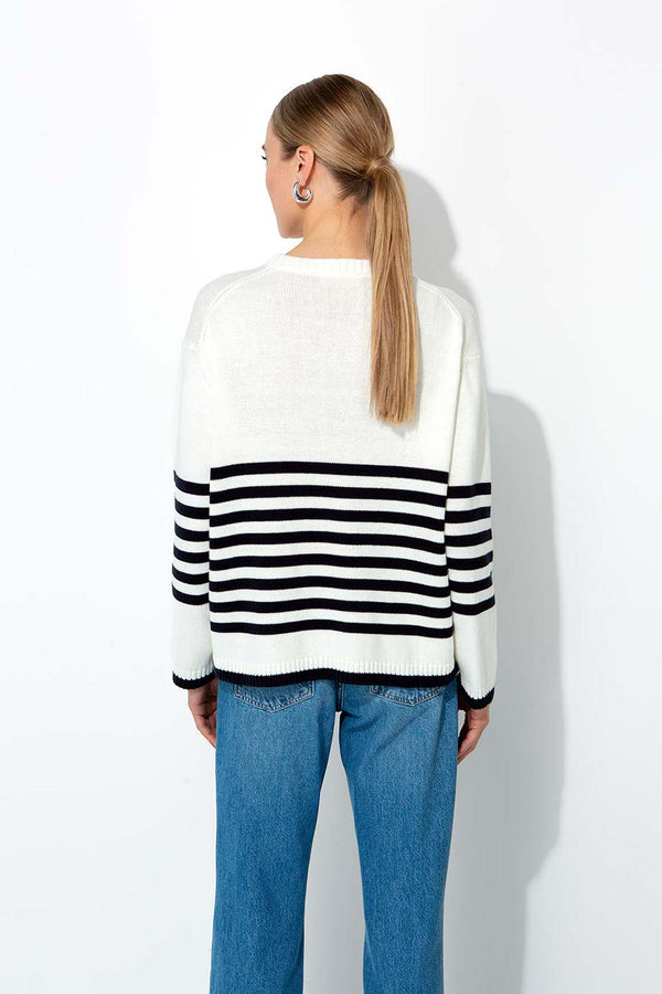 Strickpullover im Baumwollmix mit Logo | Navy