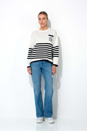 Strickpullover im Baumwollmix mit Logo | Navy