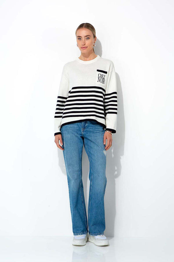 Strickpullover im Baumwollmix mit Logo | Navy