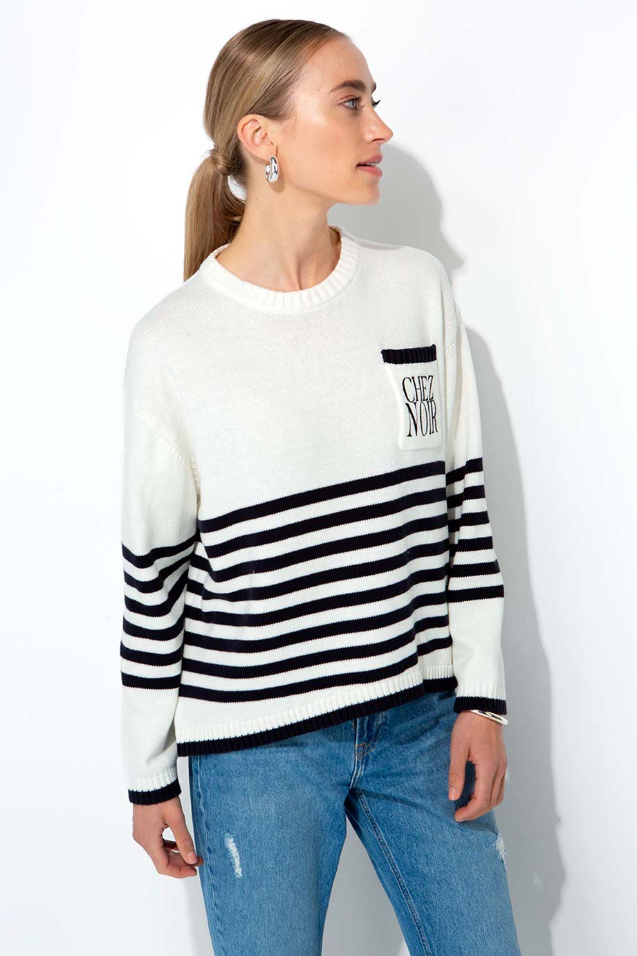 Strickpullover im Baumwollmix mit Logo | Navy