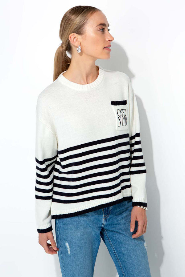 Strickpullover im Baumwollmix mit Logo | Navy