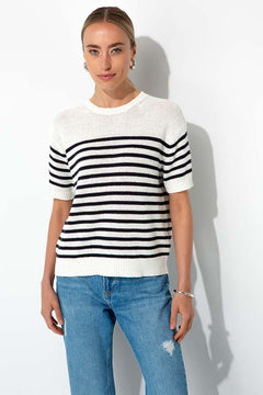 Strickshirt in Baumwoll-Leinen Mix | Navy