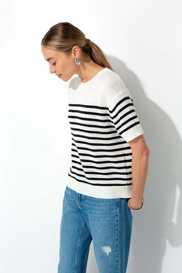 Strickshirt in Baumwoll-Leinen Mix