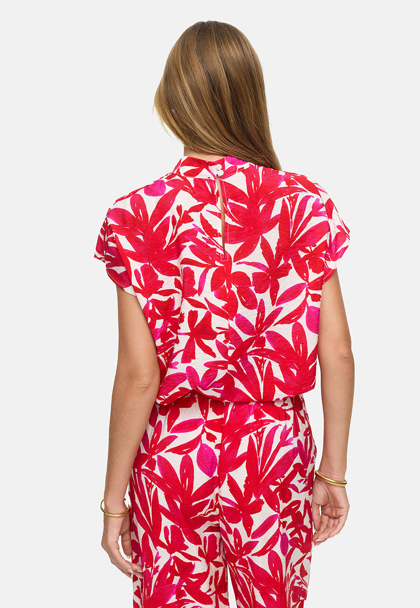 Bluse mit Print | Pink Leaves
