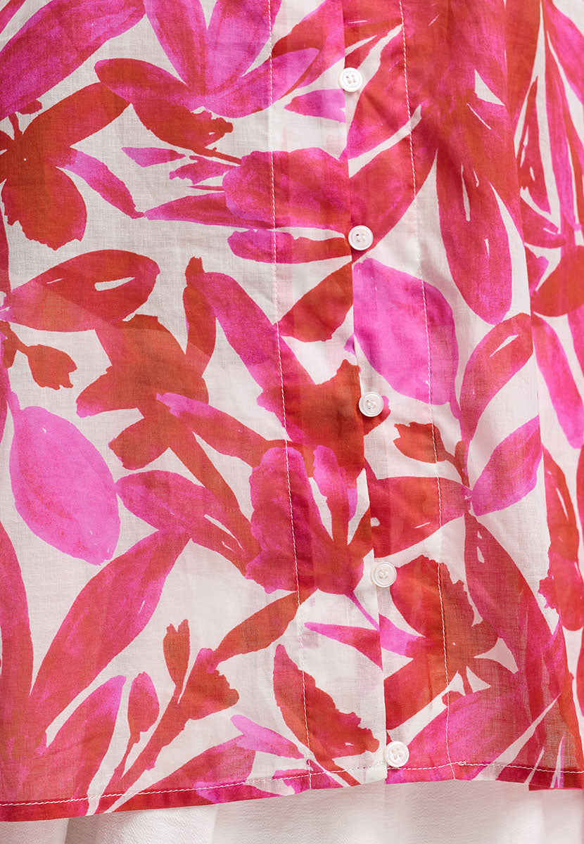 Bluse in Cotton Voile mit Print | Pink Leaves