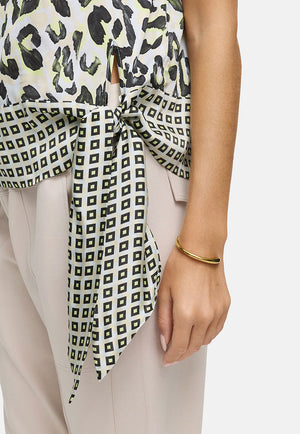 Kurzarmbluse in Viskose Satin | Yellow Leo