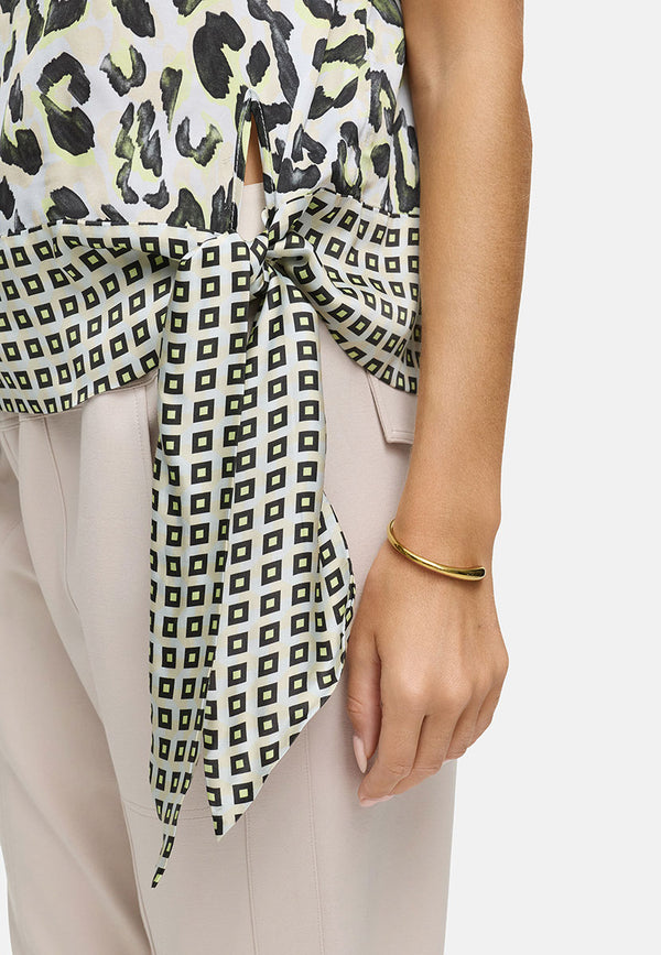 Kurzarmbluse in Viskose Satin | Yellow Leo