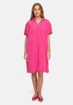 Lyocell garment-dyed dress with a back print | Pink Leaves