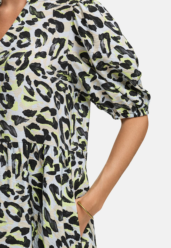 Kleid in Viskose mit Print | Yellow Leo