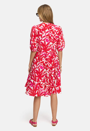 Viscose dress with print | Pink Leaves