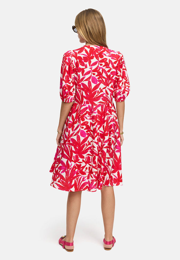 Viscose dress with print | Pink Leaves